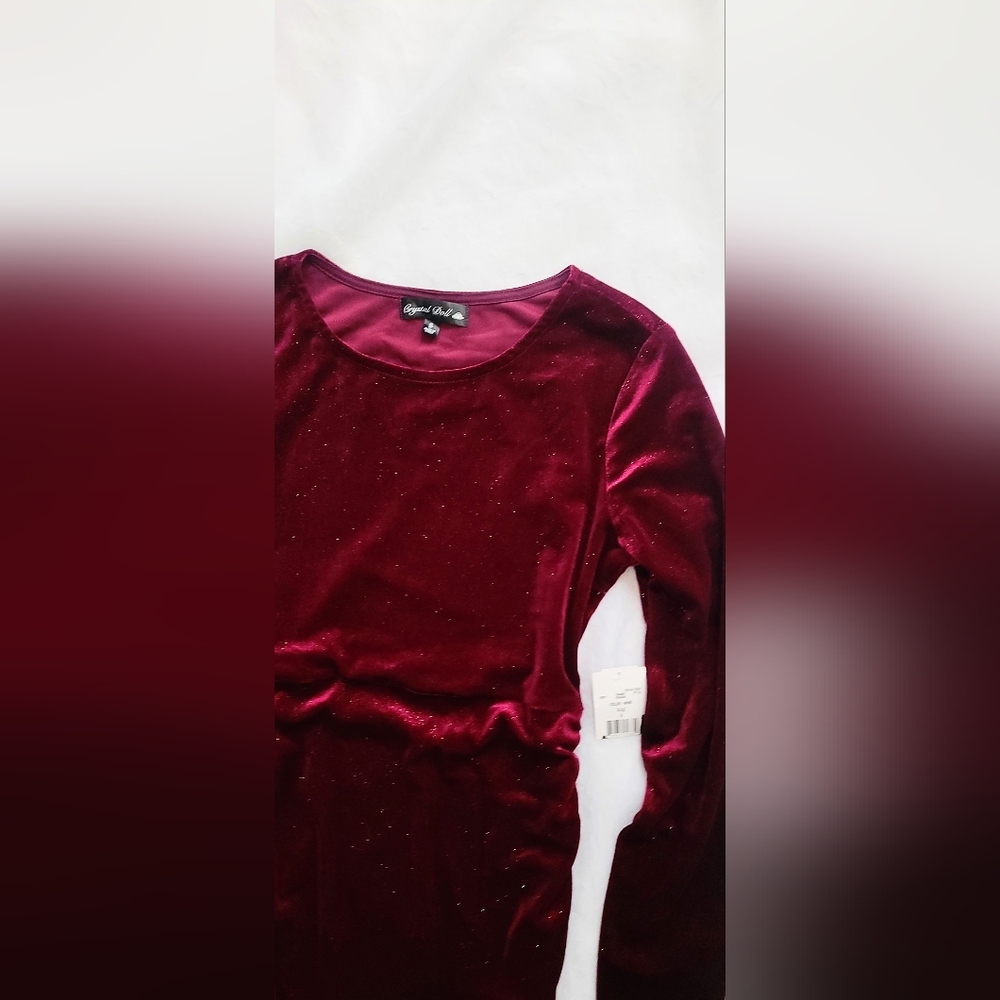 NWT! Lush Velvet Shimmer Crystal Doll Women's Holiday Sparkle Ruched Dress Small - Picture 5 of 9